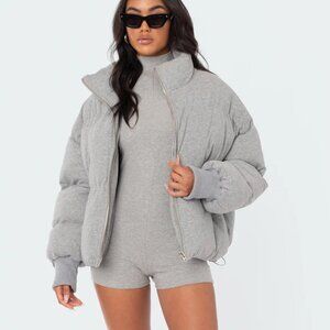 Edikted Small Jersey Puffer Jacket Gray